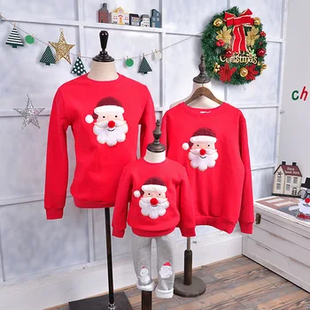 Aile Kıyafetler Çocuk Giyim Noel Baba Geyik Desen Kırmızı Yeşil Gri Unisex Çocuk Kış Kıyafetleri