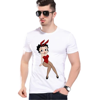 L1A21 yaz Stili Yeni Moda T Shirt Erkekler Seksi Betty Boop Tasarım Casual Beyaz T-shirt Karikatür Anime Trend Camiseta Giyim