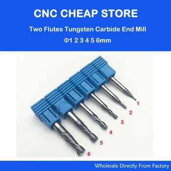 6PCS HRC55 Tungsten Çelik Karbür çift Flüt End Mill Bit Freze Araçları CNC 1,2,3,4,5,6 mm