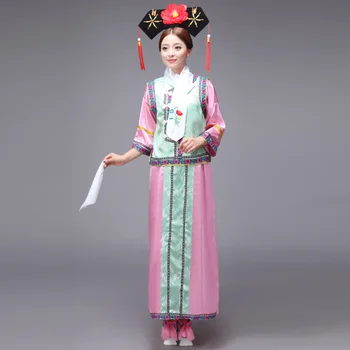 2018 yeni Prenses kostüm Hanedanı güzel Prenses Pudong eski saray kilit boncuk perde bayrak Mançu mahkeme elbiselerimi Qing