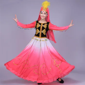 Ulusal kadın giysileri Sincan yeni tarzı Dans elbise Kostüm renkli performans giyim dans kostümleri Sahne Çin Oriental
