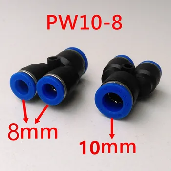 10 adet/lot Y Birliği Tee Redüksiyon 10mm İçin 8mm Boru bağlantısı PW10-8 Y şekil Pnömatik Uydurma
