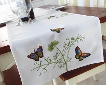 1 adet Şık Polyester Nakış masa örtüleri, Masa örtüsü Dekorasyon Kelebek