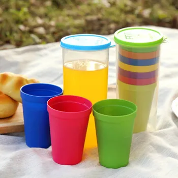 Seramik/7 renk taşınabilir Gökkuşağı takım Kupası piknik turizm plastik bardak kahve ev bardak Rengini Rastgele ayarla