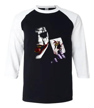Hip hop sokak Joker Heath Ledger Batman 2 Vintage tişörtleri erkekler 2017 yaz üç çeyrek kollu gömlek pamuk raglan t-shirt