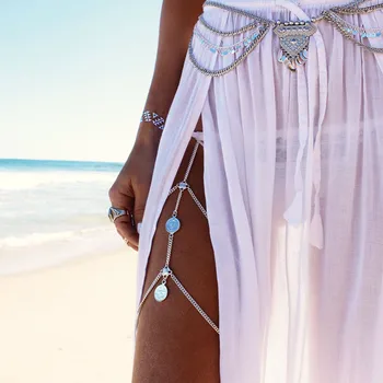 Boho Gümüş Altın Metal Püskül Pul Karın Bel Vücut Zinciri Seksi Bikini Yaz Plaj Kabile Türk Vücut Takı Piercing Cazibesi