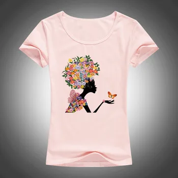 2017 Elastik Pamuklu T Shirt Kadınlar Çiçek Çiçek Kız Baskı T-shirt Kadınlar Komik kelebek Üstleri T-F78 Femme Elbise Gömlek
