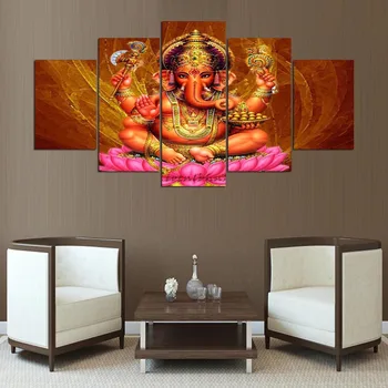 Dekorasyon Ev Sanat tuval Resimleri 5 Paneli Lord Ganesha Baskı Poster Duvar Oturma Odası Modüler Çerçeve Resim İçin Özet
