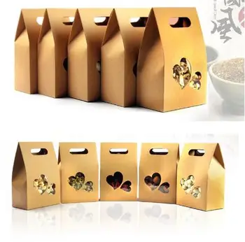 50pcs/lot Kahverengi kraft kağıt torbalar,düğün/hediye/kahve/yiyecek/kağıt şeker paketi için pencere kutuları geri dönüştürülebilir Ayağa