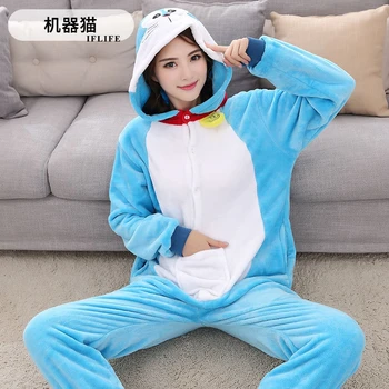 Mavi Doraemon Pijama Kadınların Erkeklerden Unisex Yetişkin Hayvan Pijama Pazen Pijama Kıyafetler Cosplay Hoodie Tatil Cadılar Bayramı Kostüm Set