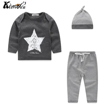 Kimocat Yeni Bahar ve sonbahar bebek giysileri pamuk seç: (Şapka + T-shirt, pantolon) yıldız eğlence bebek erkek kıyafetleri