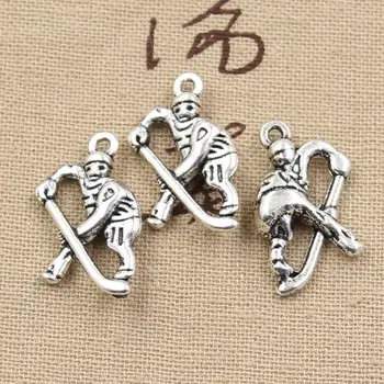 5 adet 25 hokey oyuncusu sporter 16mm Yapımı Antika kolye uygun,Vintage Tibet Gümüş,DİY bilezik kolye*Takılar