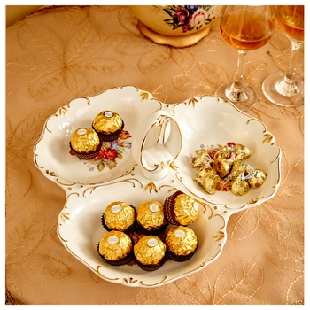 Avrupa ücretsiz kargo tarzı Seramik kurutulmuş meyve tepsisi moda tatlı tabağı aperatif tabağı moda altın tabak aperatif tepsisi