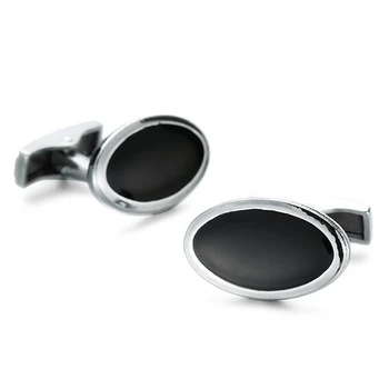 DY yeni yüksek kaliteli erkek Fransız kol düğmeleri minimalist tasarım siyah emaye oval kol düğmeleri toptan ve perakende