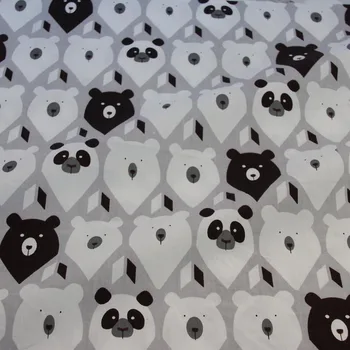 DİY için %100 pamuklu kumaş karikatür ağaçlar gri tilki, ayı panda siyah kahverengi üç açılı çocuklar çadır giyim dekorasyon el sanatları takımı