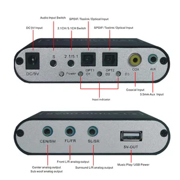 5.1 Audio Gear Dijital Sound Decoder Optik Dönüştürücü DVD PC için 5.1 kanal Analog Ses için Koaksiyel Dolby AC3, DTS #3 SPDIF DOİTOP