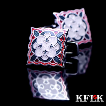 KFLK Lüks SICAK gömlek kol düğmeleri erkek için Hediyeler Marka manşet düğmeleri Kırmızı emaye Kare manşet Takı abotoaduras Yüksek Kaliteli bağlantılar