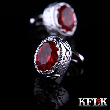 Erkek hediye Marka manşet düğmesi Kırmızı Kristal için KFLK 2018 takı gömlek kol düğmesi Takı abotoaduras Kaliteli düğün kol düğmesi