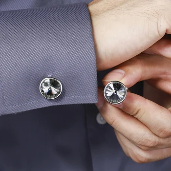 En çok Satan Hakiki Gümüş Renk Erkek en İyi Babalar Günü için Babalar Günü Hediyeleri Avusturya Kristal Gömlek kol düğmeleri Kaplama