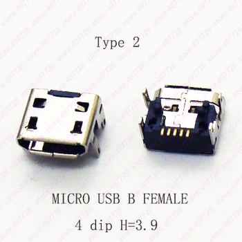 2 10 ADET Mikro USB Konnektör B Tipi Dişi Jack 4Feet DİP 5Pin Şarj Kuyruk Soketi H=3.9 mm TİP