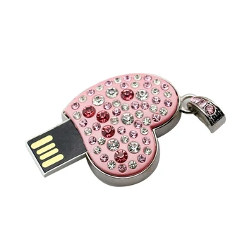 Sıcak Satış Kalp USB Flash Sürücü Kalem Disk Hediye Elmas Kristal Kalem Stick 4 GB 8 GB 16 GB 32 GB 64 GB USB 2.0 Bellek