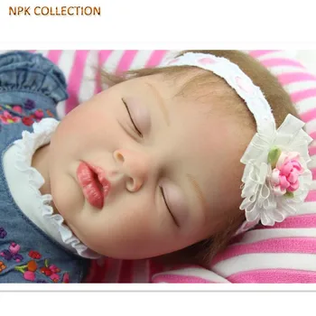 NPK KOLEKSİYONU Denim ile Bebek Doğmuş Bebek Uyku 50CM Silikon yeniden Doğmuş bebek Bebek Başlığı,Gerçekten yeniden Doğmuş Bebekler Bonecas Elbiseler