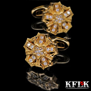 Mens Marka Altın için KFLK Takı gömlek Crystal kol düğmesi-renk Moda Düğme, Yüksek Kaliteli Lüks Düğün Ücretsiz Kargo kol düğmesi