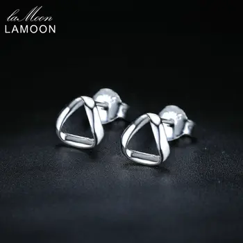 LAMOON 2018 Yeni Basit Twist Üçgen Gümüş Renk S925 Stud LMEY162 Kadınlar için Hediye 925 Gümüş Takı Küpe