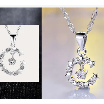 Takılar Moda 925 Gümüş Kübik Zirkon CZ Crystal Moon Kolye Kadınlar en İyi Hediye Ücretsiz Nakliye Şekli