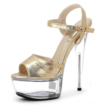 Yüksek dereceli altın Han edition 15 cm yüksek topuklu Avrupa ve Amerika Birleşik Devletleri runway show elbise ayakkabı flaş