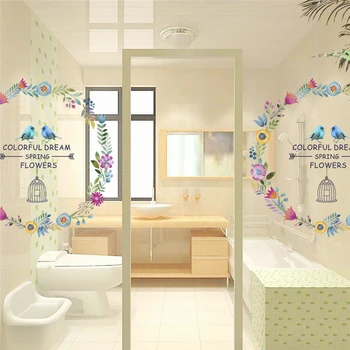 Yatak odası, Oturma Odası İçin renkli bir Rüya Bahar Çiçek Duvar Sticker Kuşlar Ev Dekorasyonu Çıkartma Dekoratif Duvar Posteri