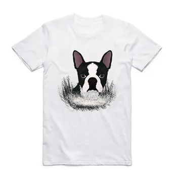 Moda Erkekler Kadınlara Baskı Boston Terrier Komik T-shirt Kısa Kollu O-Boyun Yaz Unisex Casual Beyaz Top Tee T-Shirt Swag