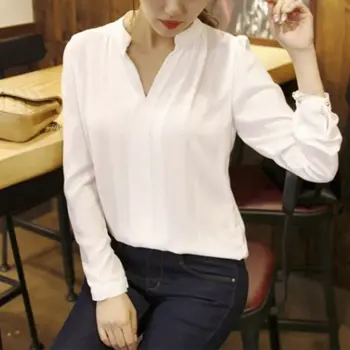 Bahar Zarif OL Gömlek Yaz Kadın Şifon Bluz Bayanlar Beyaz Gömlek Bayan Ofis Artı Boyutu S4
