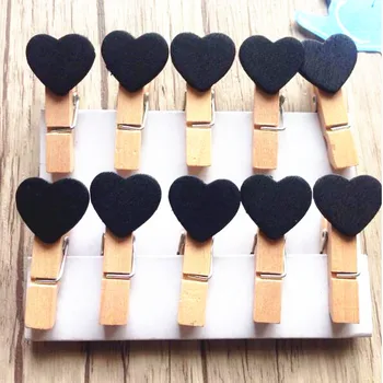 10 adet/lot Moda Sevimli Siyah renk Kalp tasarımı Özel Hediye Ahşap Klibi Mini Çanta Klibi ataç ahşap mandal, Öğrencilerin görme Araçları