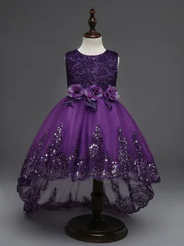 Mor Prenses Kız Bebek Kumaş Elbise Çocuk Parti Düğün 12-DİŞ Çocuk 4 Büyük Birls İçin Moda Kumaş Çiçek Elbise-Elbise