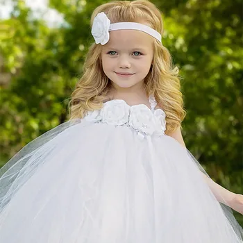 Yeni Çiçek Kız Beyaz Kızlar Parti Gelinlik Çocuk Tutu Elbise Prenses Topu Elbise Kostüm Elbise Kız Çocuk Elbise