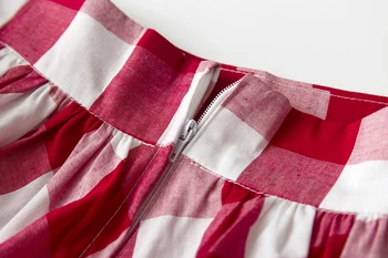 Toptan Çevrimiçi Büyük Boy Elbiseler Kadın Yüksek Bel Retro Cepler ile 50'li 60'lı Yuvarlak Salıncak Kırmızı ve Beyaz Ekose Etek İnspred