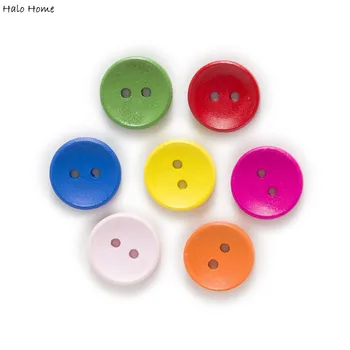 50pcs 2 Delik Çok Renkli Yuvarlak 15 mm Ahşap Düğmeler Defteri, Giyim DİY Dikiş Ev Dekorasyonu