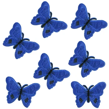 İşlemeli Dikmek Aplike Kumaş Rozet Konfeksiyon Yamaları Giyim Demir için 10 adet Mavi Kelebek Ekini Giyim Aksesuarları DİY