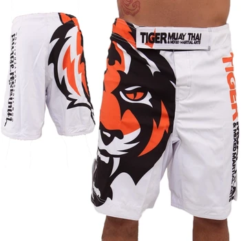 Erkek Beyaz Kaplan Muay Thai MMA kick boks boks boks şort pantolon pantolon şort muay Tay dövüş sporları Şort