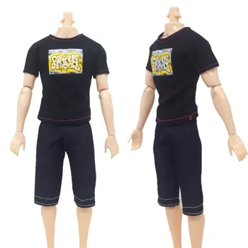 Barbie'nin Erkek arkadaşı Ken Doll Erkek İçin Kısa Ken Doll Siyah T İçin yakışıklı Gündelik Giyim-Gömlek + Kot Pantolon Elbise Bebek