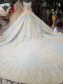 Vestido De Noiva Lüks Yüksek dereceli Boncuklu Vintage Topu Cüppe Düğün 2018 Gelinlikler Gelin Elbise Brautkleid Nane Mavi Elbise