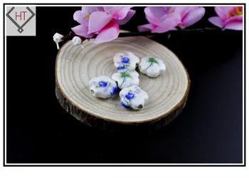 10 adet Çiçek el Yapımı DİY Takı İçin Düz Mavi Çiçek Delik 3mm 15 mm Porselen Seramik Boncuk Baskılı: