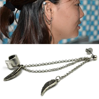 1 adet Mücevher Yaprak Zincir Püskül Dangle Kulak Manşet Küpe Sahte Kulak Sarmal Delici Olmayan Kulak Kıkırdak Küpe Kulak Studs