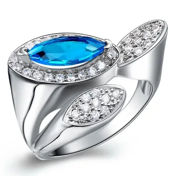Mavi Taş, Kadınlar Büyük Gümüş 2016 Yeni CZ Zirkon Mücevher Uloveido Vintage Nişan Yüzüğü J318 Yüzük Bijoux Kapalı %49 Aneis