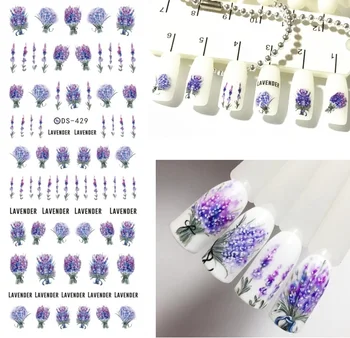 1 adet Lavanta Çiçek Tasarım Su Transferi Mor Çiçek DS429 Çivi Sanat Etiket Sarar Folyo Sticker manikür Çıkartmalar