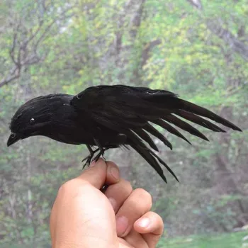 Plastik köpük ve tüy Karga kuş 18x15cm yayılan kanatları Siyah Karga Cadılar Bayramı w5536 el Yapımı sanat model oyuncak,dekorasyon hediye prop