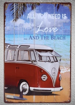 İhtiyacınız olan 1 adet aşkta beach Van Sörf kutusu duvar Dekorasyonu vintage Dropshipping Poster metal levhaları İşaretler Levhaları