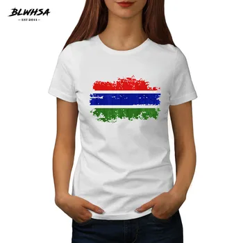 Kadınlar İçin BLWHSA Yeni Yaz Kadın T Shirt Gambiya Ulusal Bayrak Nostaljik Tarzı Sokak Grafiti Swag T-shirt Beyaz Giyim