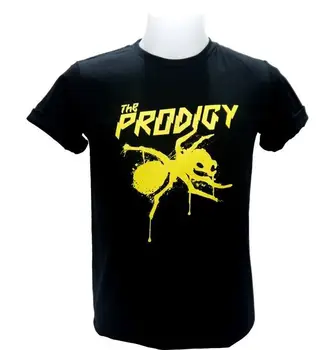 T Prodigy Sarı Logo Erkek-Gömlek DJ Serseri Tekno Dans Big Beat Rock Sz Tarzı Kısa Kollu Baskı Karikatür Hip Hop T Shirt Rave